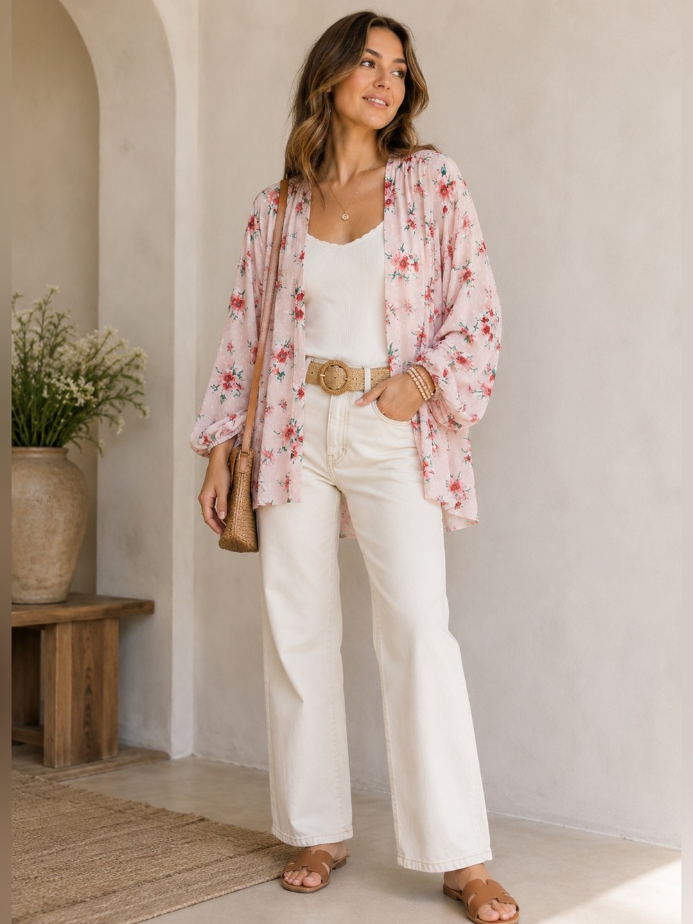 ANTHROPOLOGIE ANDERSEN AND LAUTH Pink Floral long sleeve kimono Cottagecore